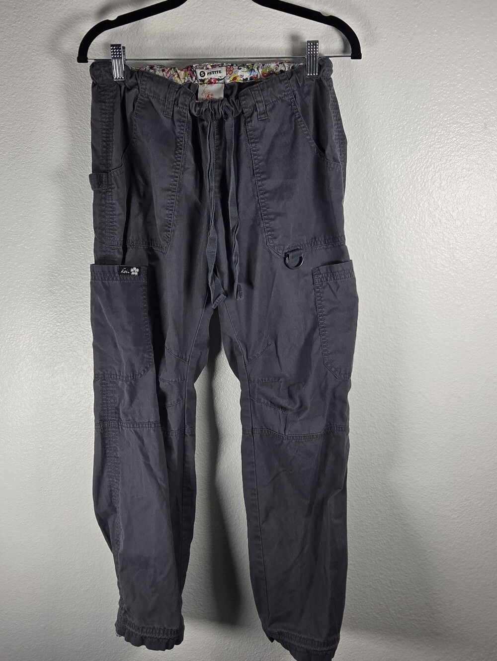 Koi Women's Size Small Gray Cargo Scrub Pants with D-Ring and Drawstring